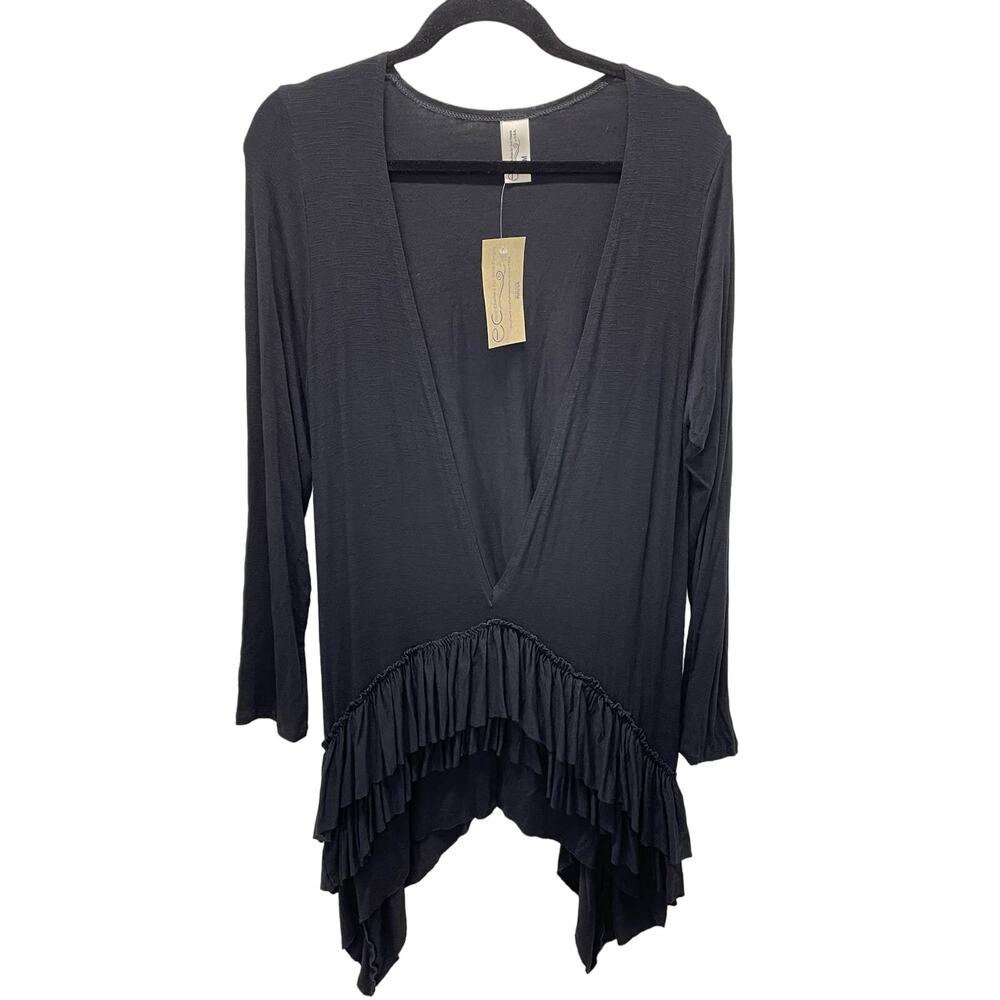 Earth Creations Double the Fun Layering Top Black Tunic Hemp and Spandex Size M